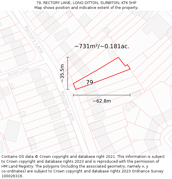 79, RECTORY LANE, LONG DITTON, SURBITON, KT6 5HP: Plot and title map