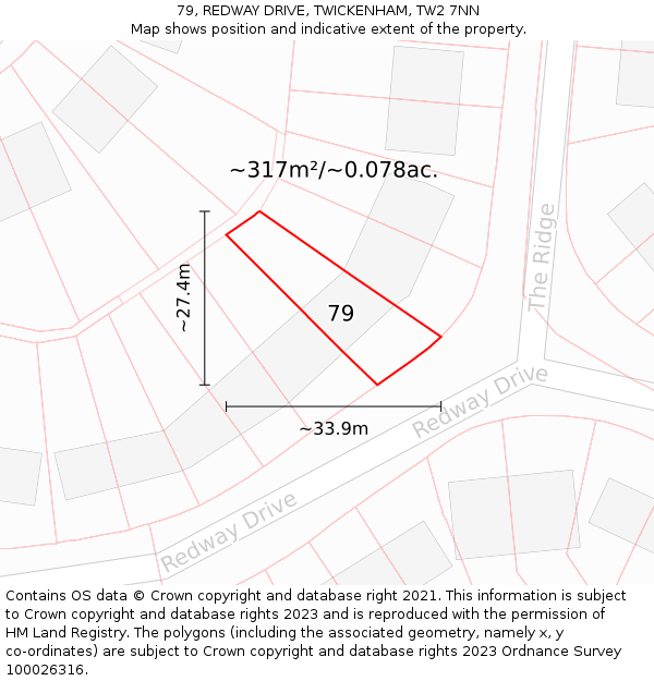 79, REDWAY DRIVE, TWICKENHAM, TW2 7NN: Plot and title map