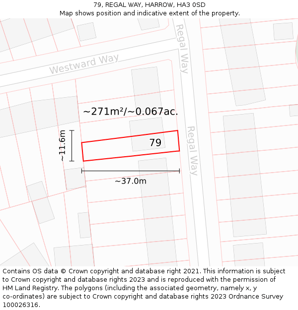 79, REGAL WAY, HARROW, HA3 0SD: Plot and title map