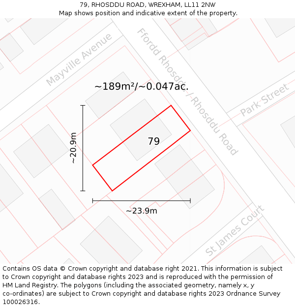 79, RHOSDDU ROAD, WREXHAM, LL11 2NW: Plot and title map