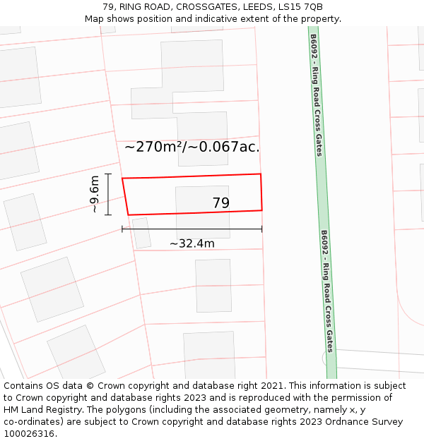 79, RING ROAD, CROSSGATES, LEEDS, LS15 7QB: Plot and title map