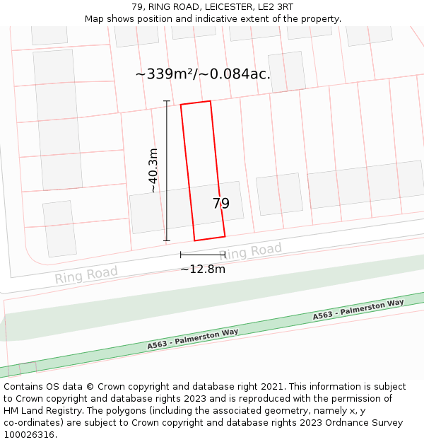 79, RING ROAD, LEICESTER, LE2 3RT: Plot and title map