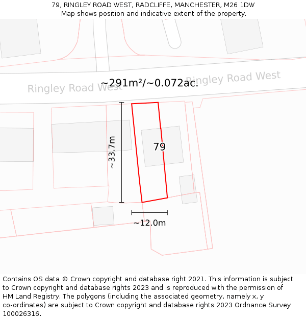 79, RINGLEY ROAD WEST, RADCLIFFE, MANCHESTER, M26 1DW: Plot and title map