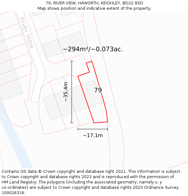 79, RIVER VIEW, HAWORTH, KEIGHLEY, BD22 8SD: Plot and title map