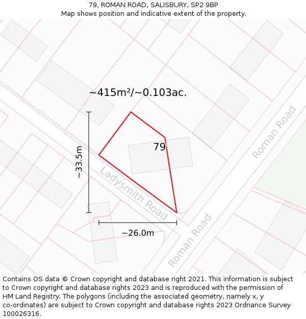 79, ROMAN ROAD, SALISBURY, SP2 9BP: Plot and title map