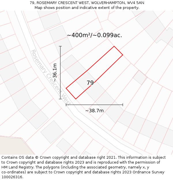79, ROSEMARY CRESCENT WEST, WOLVERHAMPTON, WV4 5AN: Plot and title map