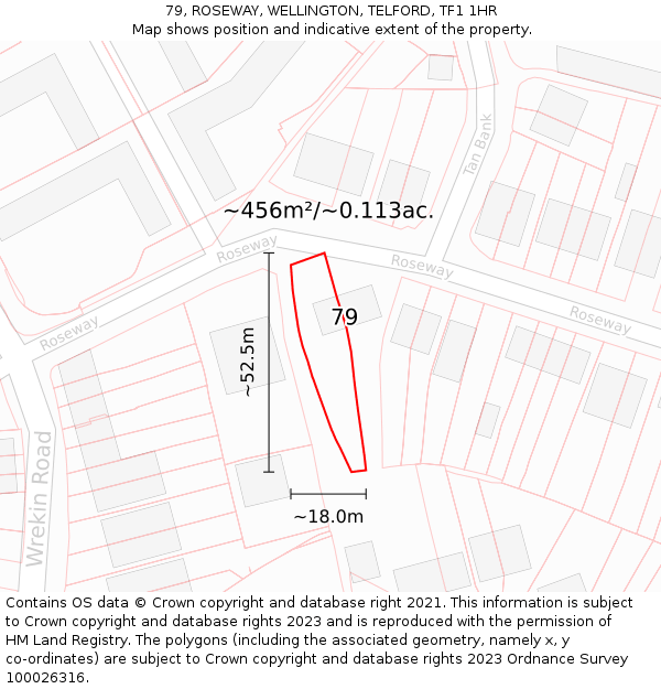 79, ROSEWAY, WELLINGTON, TELFORD, TF1 1HR: Plot and title map