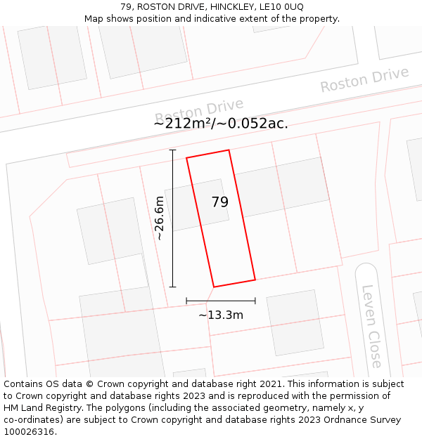 79, ROSTON DRIVE, HINCKLEY, LE10 0UQ: Plot and title map