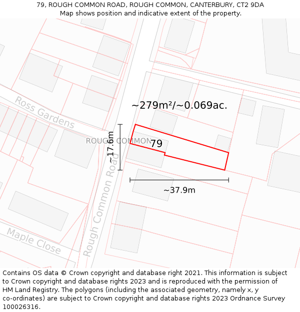 79, ROUGH COMMON ROAD, ROUGH COMMON, CANTERBURY, CT2 9DA: Plot and title map