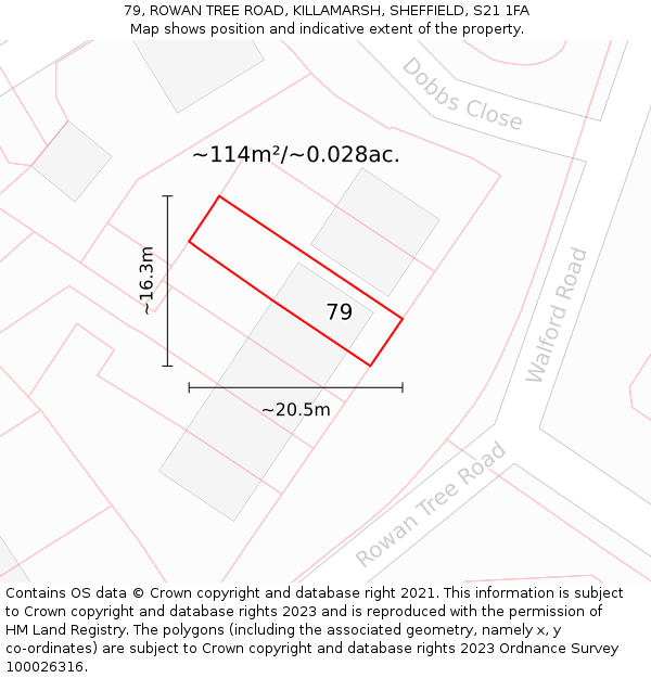 79, ROWAN TREE ROAD, KILLAMARSH, SHEFFIELD, S21 1FA: Plot and title map