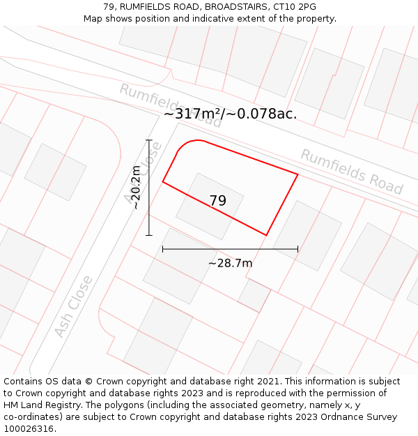 79, RUMFIELDS ROAD, BROADSTAIRS, CT10 2PG: Plot and title map