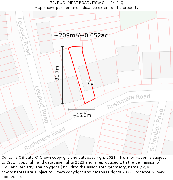 79, RUSHMERE ROAD, IPSWICH, IP4 4LQ: Plot and title map