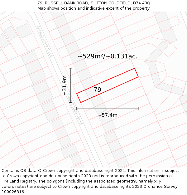 79, RUSSELL BANK ROAD, SUTTON COLDFIELD, B74 4RQ: Plot and title map