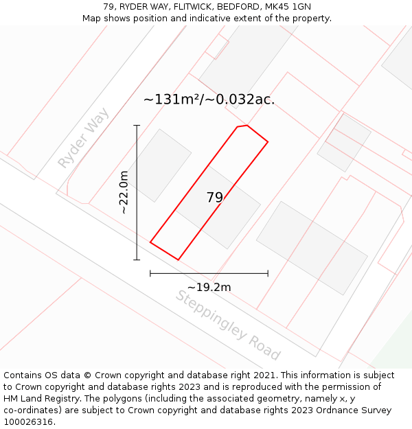 79, RYDER WAY, FLITWICK, BEDFORD, MK45 1GN: Plot and title map