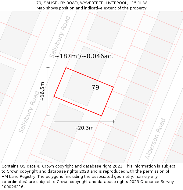 79, SALISBURY ROAD, WAVERTREE, LIVERPOOL, L15 1HW: Plot and title map