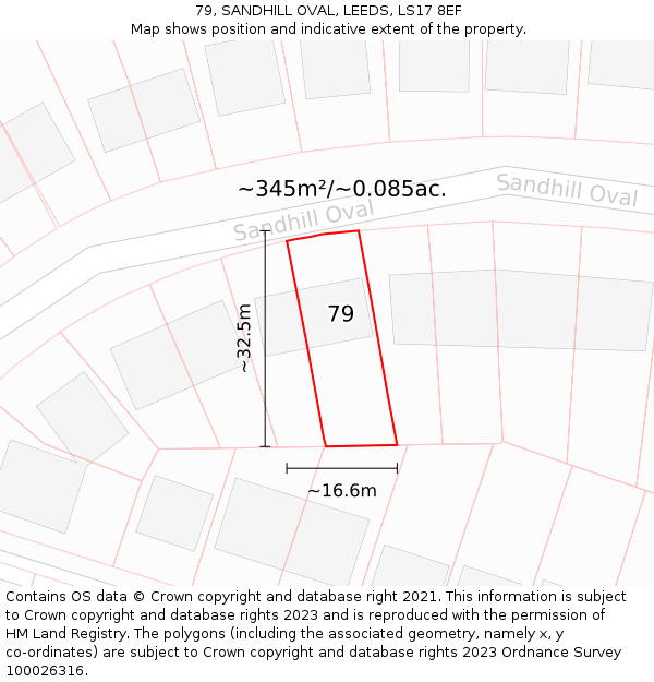 79, SANDHILL OVAL, LEEDS, LS17 8EF: Plot and title map