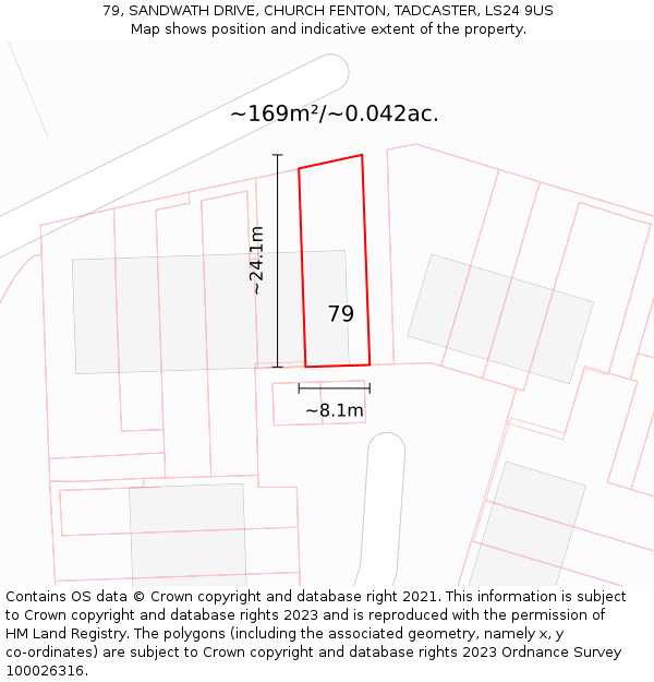 79, SANDWATH DRIVE, CHURCH FENTON, TADCASTER, LS24 9US: Plot and title map