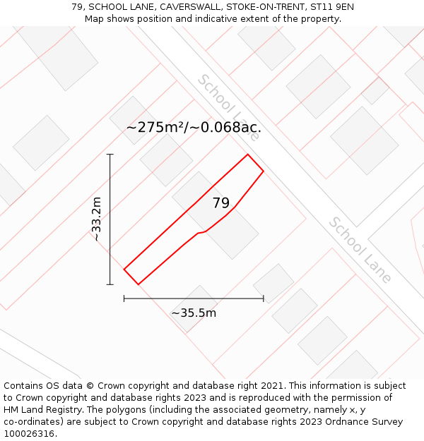 79, SCHOOL LANE, CAVERSWALL, STOKE-ON-TRENT, ST11 9EN: Plot and title map
