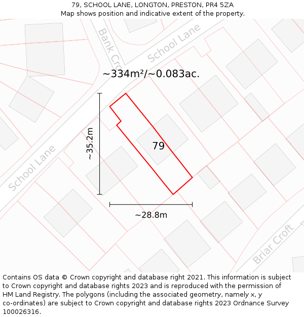 79, SCHOOL LANE, LONGTON, PRESTON, PR4 5ZA: Plot and title map