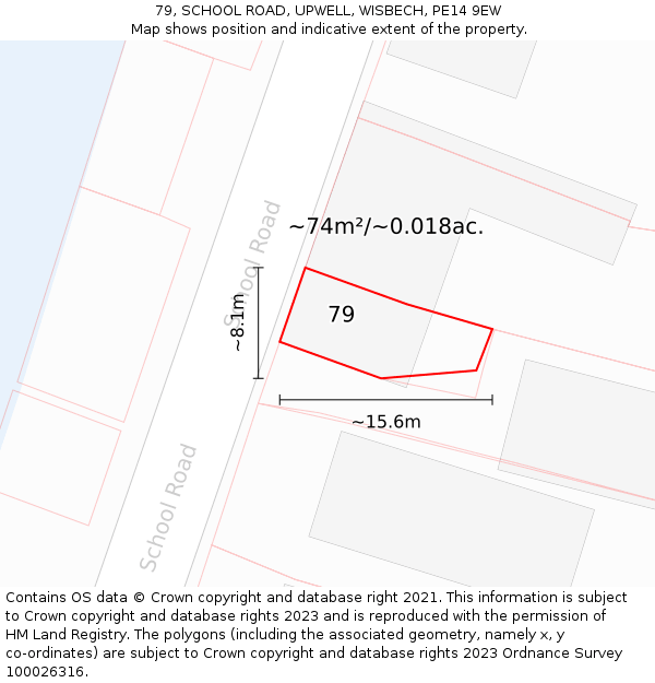 79, SCHOOL ROAD, UPWELL, WISBECH, PE14 9EW: Plot and title map