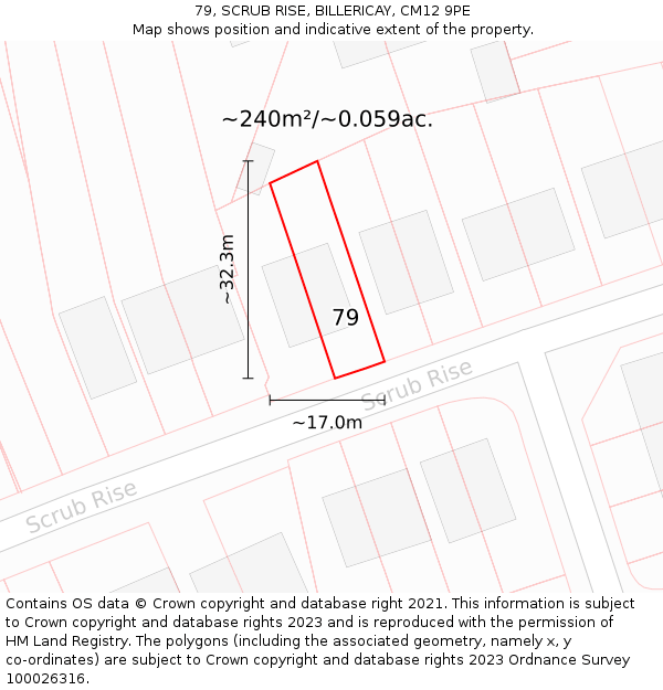 79, SCRUB RISE, BILLERICAY, CM12 9PE: Plot and title map