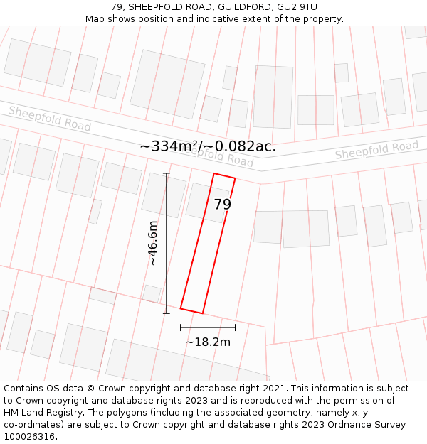 79, SHEEPFOLD ROAD, GUILDFORD, GU2 9TU: Plot and title map