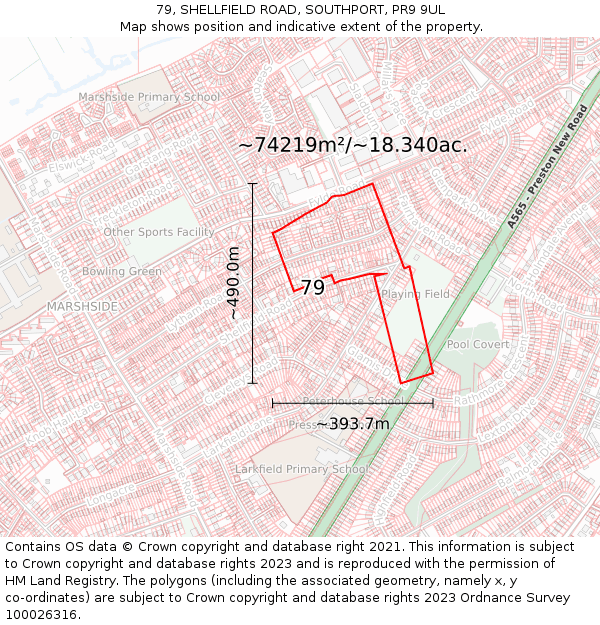 79, SHELLFIELD ROAD, SOUTHPORT, PR9 9UL: Plot and title map