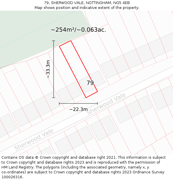 79, SHERWOOD VALE, NOTTINGHAM, NG5 4EB: Plot and title map