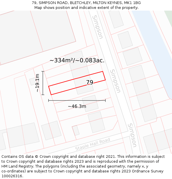 79, SIMPSON ROAD, BLETCHLEY, MILTON KEYNES, MK1 1BG: Plot and title map