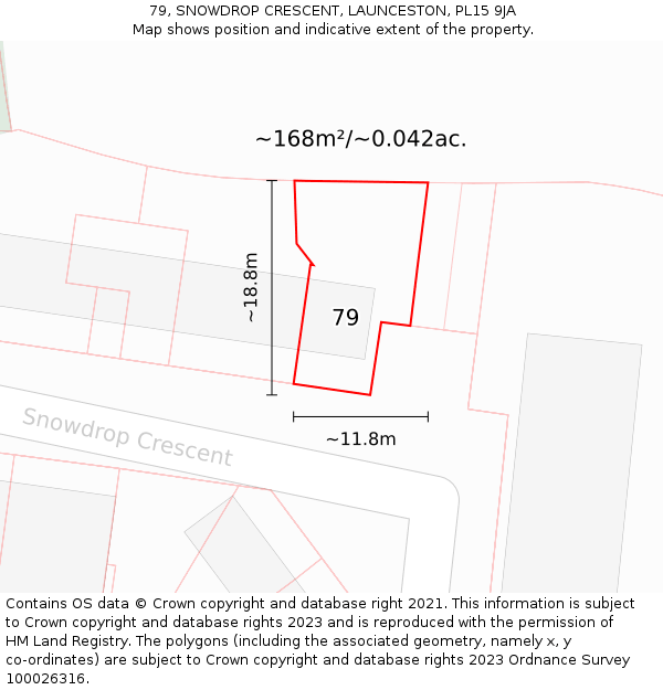 79, SNOWDROP CRESCENT, LAUNCESTON, PL15 9JA: Plot and title map