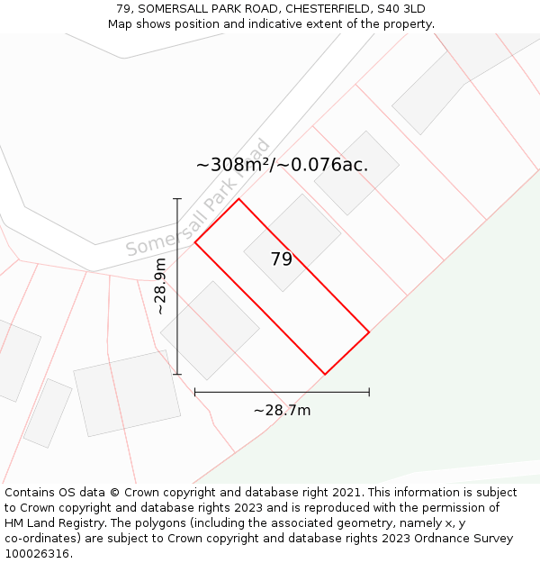 79, SOMERSALL PARK ROAD, CHESTERFIELD, S40 3LD: Plot and title map