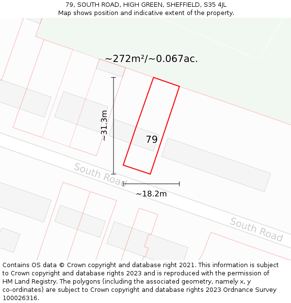 79, SOUTH ROAD, HIGH GREEN, SHEFFIELD, S35 4JL: Plot and title map