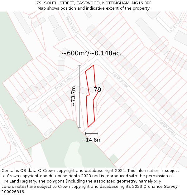79, SOUTH STREET, EASTWOOD, NOTTINGHAM, NG16 3PF: Plot and title map