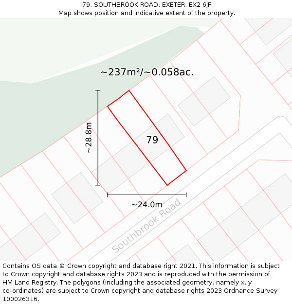 79, SOUTHBROOK ROAD, EXETER, EX2 6JF: Plot and title map