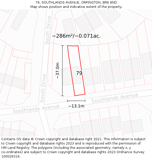 79, SOUTHLANDS AVENUE, ORPINGTON, BR6 9ND: Plot and title map