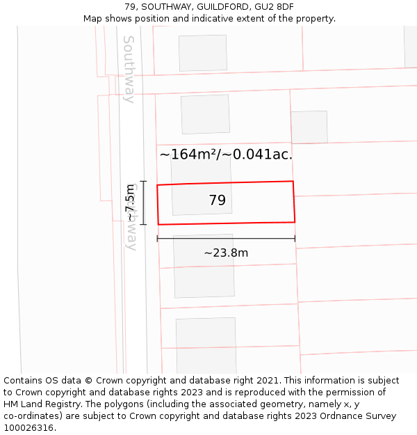 79, SOUTHWAY, GUILDFORD, GU2 8DF: Plot and title map