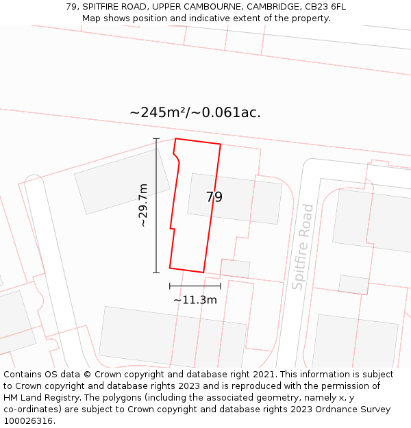 79, SPITFIRE ROAD, UPPER CAMBOURNE, CAMBRIDGE, CB23 6FL: Plot and title map