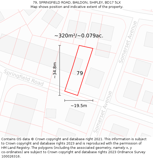 79, SPRINGFIELD ROAD, BAILDON, SHIPLEY, BD17 5LX: Plot and title map