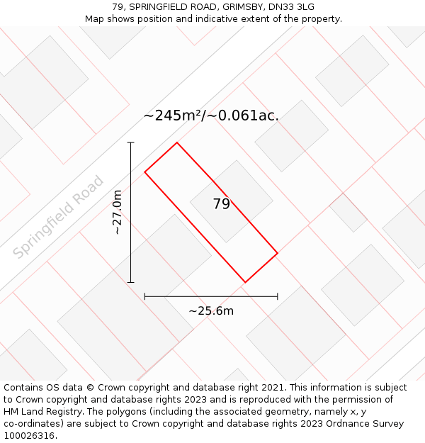 79, SPRINGFIELD ROAD, GRIMSBY, DN33 3LG: Plot and title map