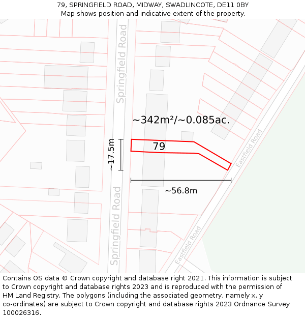 79, SPRINGFIELD ROAD, MIDWAY, SWADLINCOTE, DE11 0BY: Plot and title map