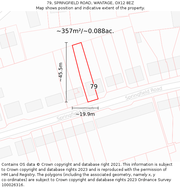 79, SPRINGFIELD ROAD, WANTAGE, OX12 8EZ: Plot and title map
