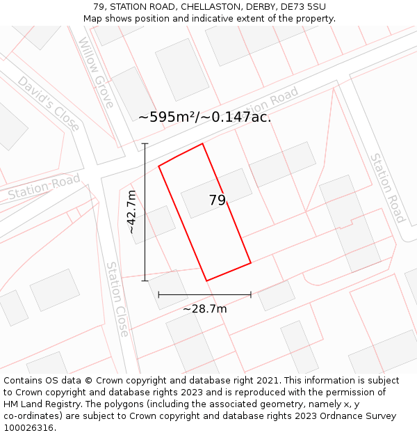 79, STATION ROAD, CHELLASTON, DERBY, DE73 5SU: Plot and title map