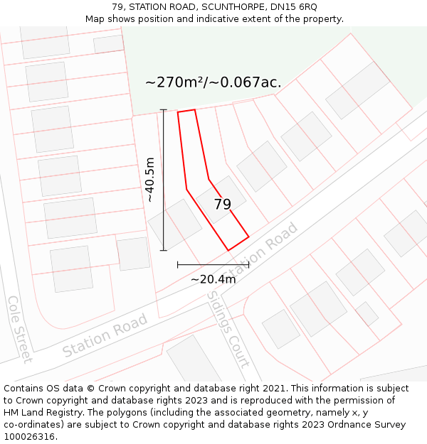 79, STATION ROAD, SCUNTHORPE, DN15 6RQ: Plot and title map