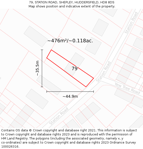 79, STATION ROAD, SHEPLEY, HUDDERSFIELD, HD8 8DS: Plot and title map