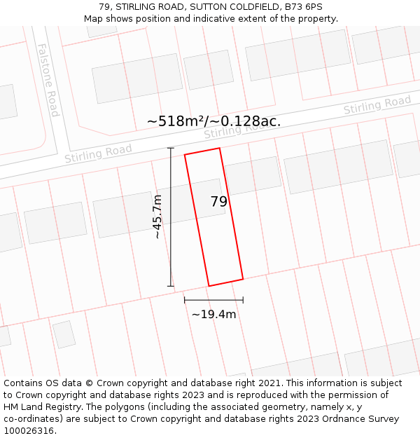 79, STIRLING ROAD, SUTTON COLDFIELD, B73 6PS: Plot and title map