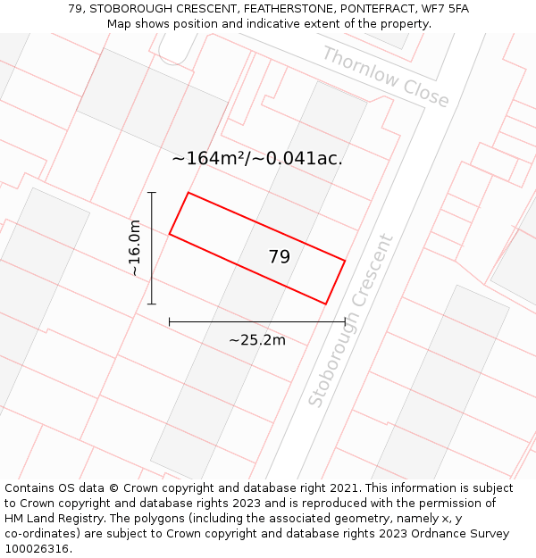 79, STOBOROUGH CRESCENT, FEATHERSTONE, PONTEFRACT, WF7 5FA: Plot and title map