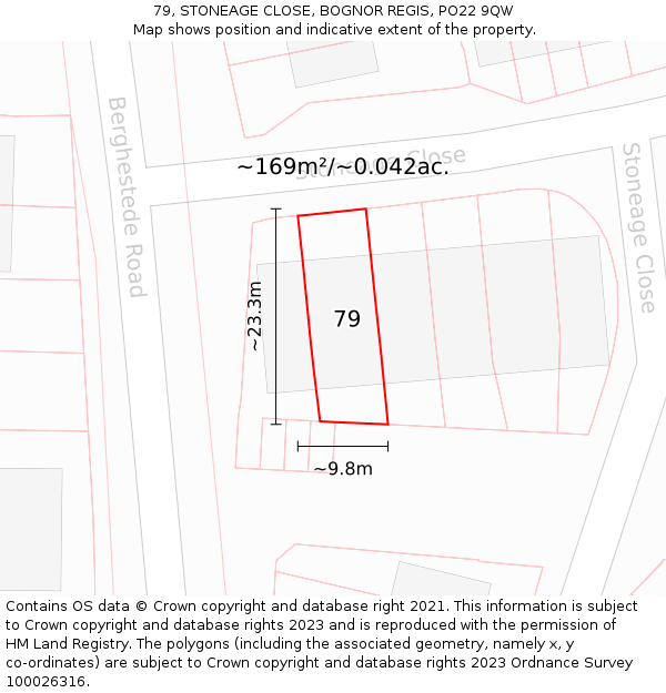 79, STONEAGE CLOSE, BOGNOR REGIS, PO22 9QW: Plot and title map