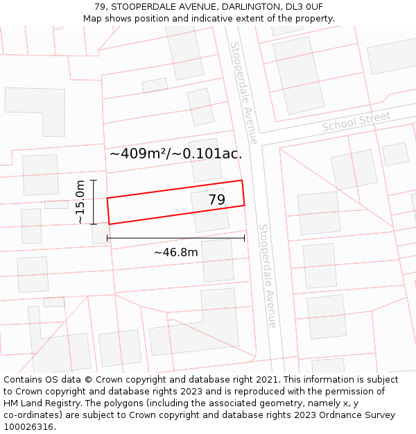 79, STOOPERDALE AVENUE, DARLINGTON, DL3 0UF: Plot and title map