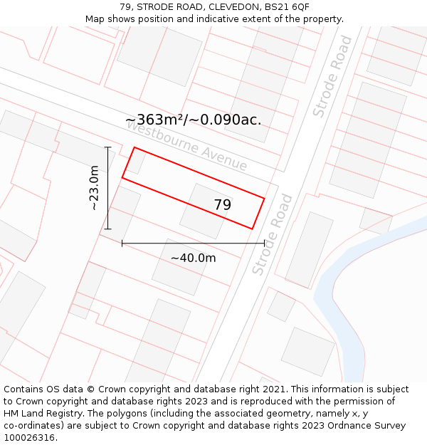 79, STRODE ROAD, CLEVEDON, BS21 6QF: Plot and title map