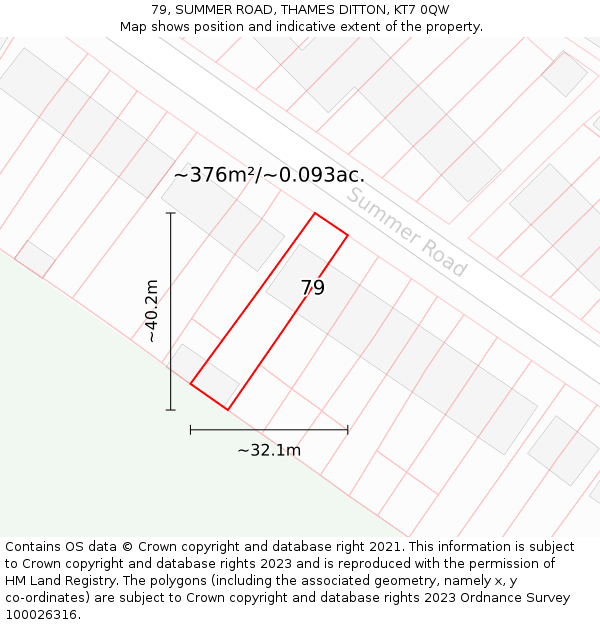 79, SUMMER ROAD, THAMES DITTON, KT7 0QW: Plot and title map